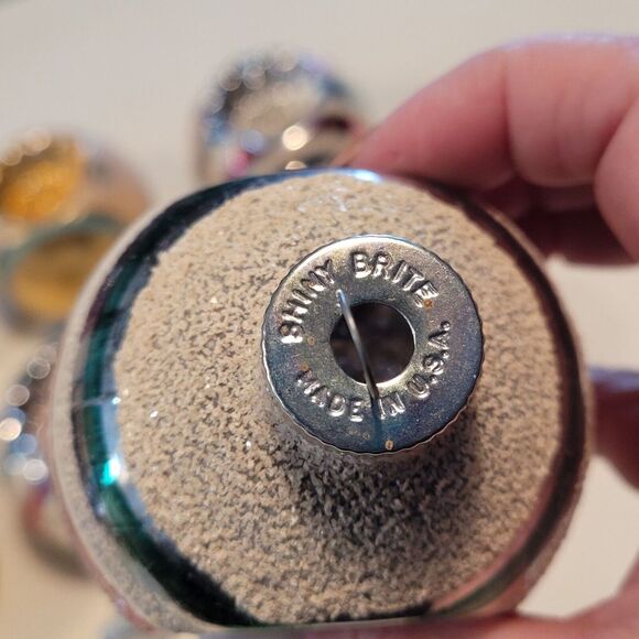 Shiny Brite Double Indent Glass Ornaments With Flocking Glitter Stripes - Picture 7 of 7